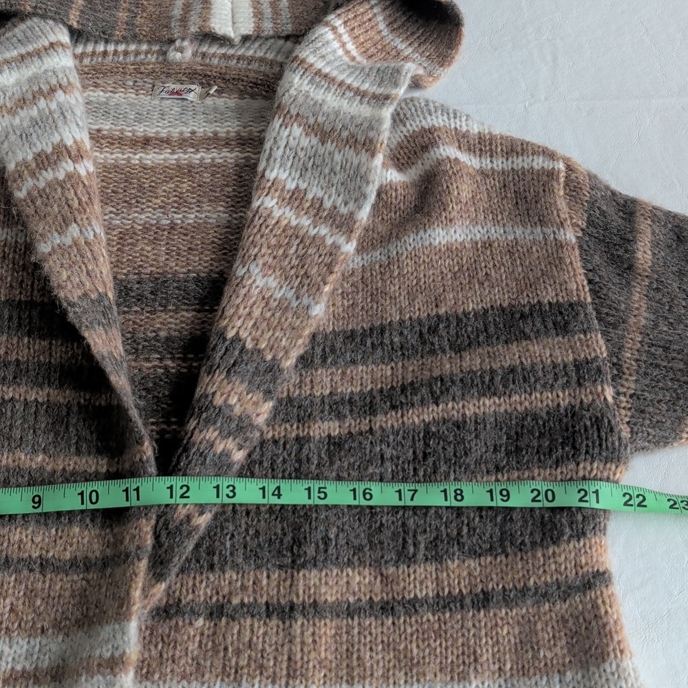 Faherty Long Line Hooded Cardigan Sweater in Cream & Brown Colorway Size M - Picture 6 of 11